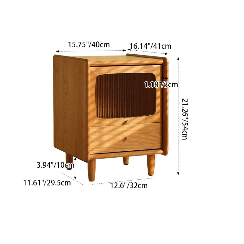 Traditional Japanese Cherry Wood Medium Density Fiberboard Copper Glass Nightstand 1 - Cabinet For Bedroom