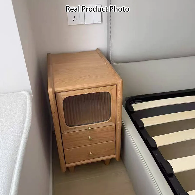 Traditional Japanese Cherry Wood Medium Density Fiberboard Copper Glass Nightstand 1 - Cabinet For Bedroom