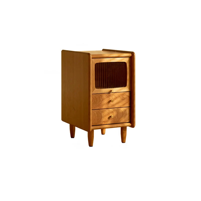 Traditional Japanese Cherry Wood Medium Density Fiberboard Copper Glass Nightstand 1 - Cabinet For Bedroom