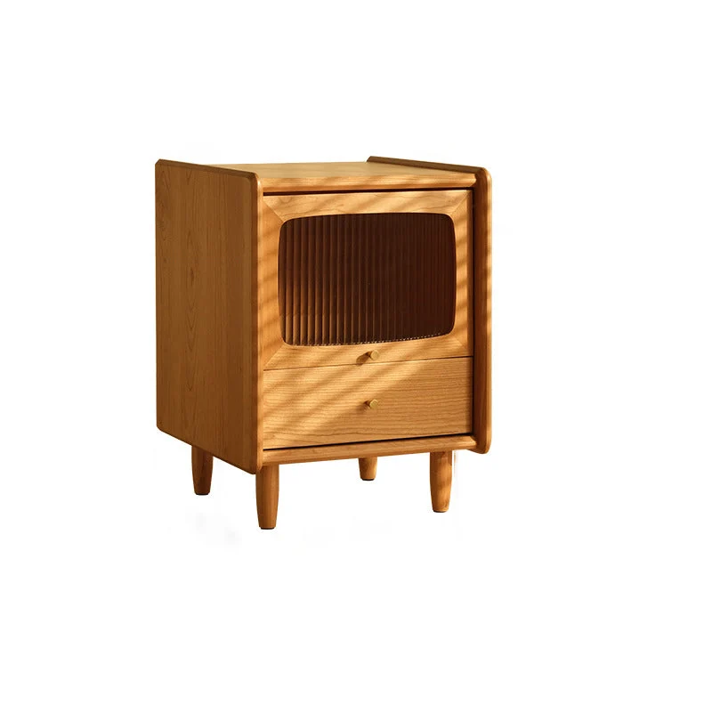 Traditional Japanese Cherry Wood Medium Density Fiberboard Copper Glass Nightstand 1 - Cabinet For Bedroom