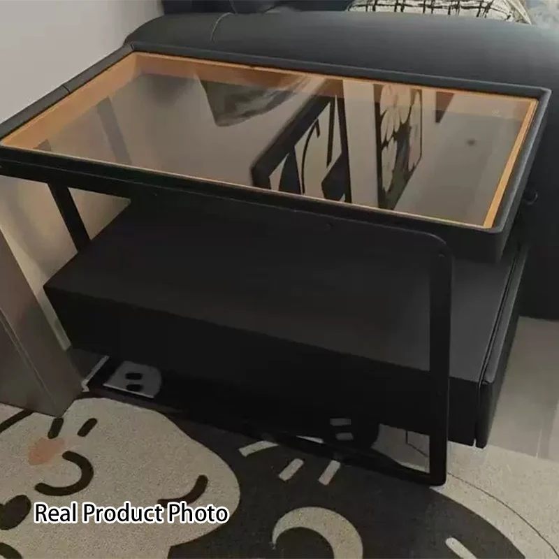 Contemporary Nordic Rectangle Pine Wood Carbon Steel Tempered Glass Scratch-Resistant Leather Side Table 1 - Drawer For Living Room