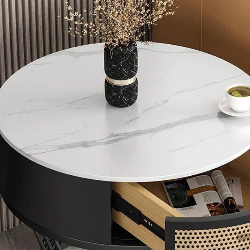 Contemporary Nordic Round Slab Stone Iron Eco-friendly Board Side Table 1 - Drawer For Living Room