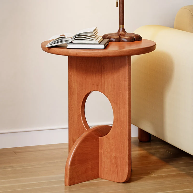 Contemporary Nordic Round Oak Finger Joint Board Solid Oak Wood Side Table 1 - Tier For Living Room
