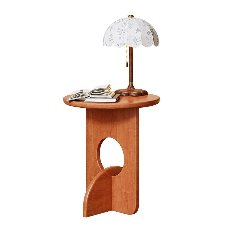 Contemporary Nordic Round Oak Finger Joint Board Solid Oak Wood Side Table 1 - Tier For Living Room