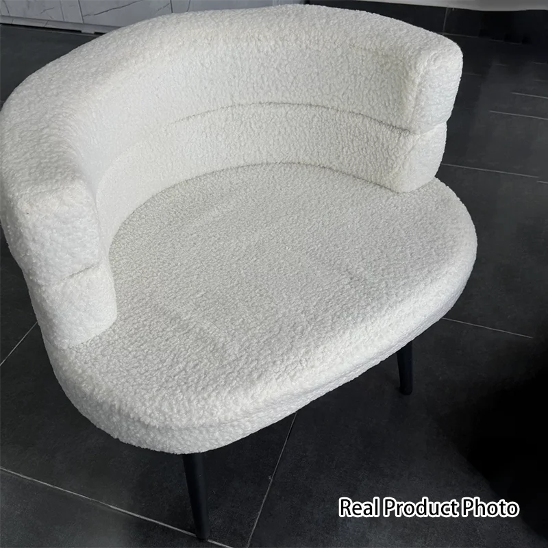 Modern Minimalist Oval Sherpa Fabric Carbon Steel Vanity Stool Backrest For Bedroom