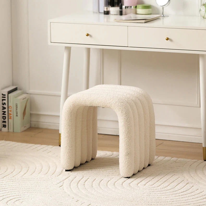 Contemporary Nordic Arch Carbon Steel Frame Sherpa Fabric Vanity Stool Backless For Bedroom