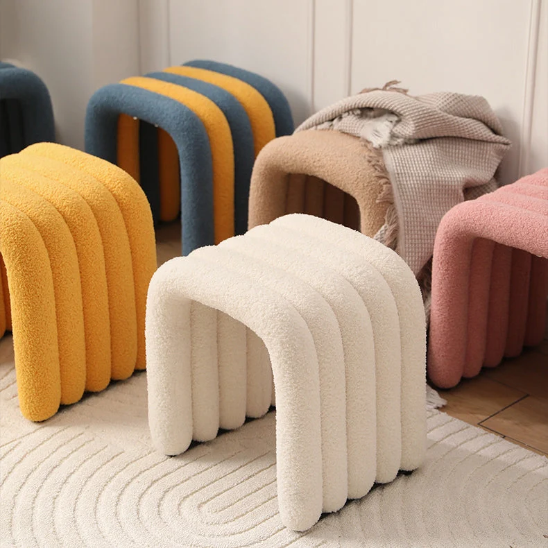 Contemporary Nordic Arch Carbon Steel Frame Sherpa Fabric Vanity Stool Backless For Bedroom