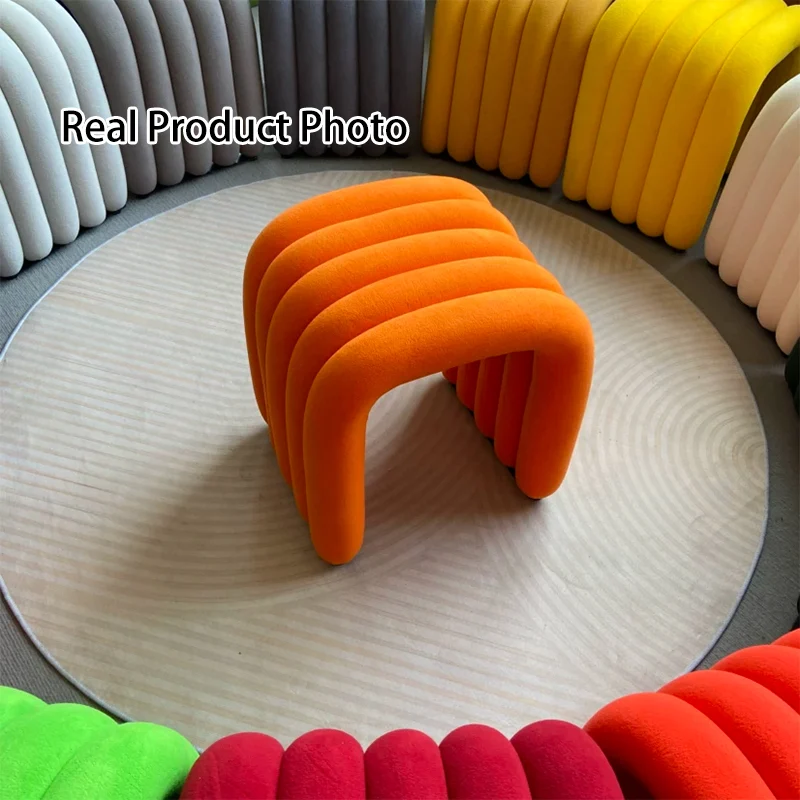 Contemporary Nordic Arch Carbon Steel Frame Sherpa Fabric Vanity Stool Backless For Bedroom