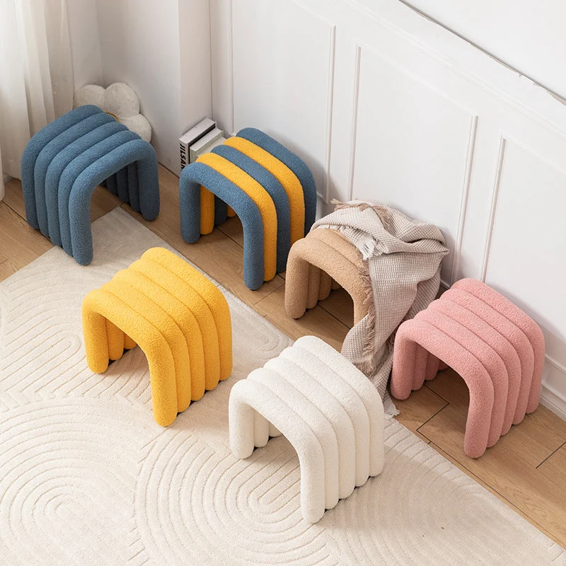 Contemporary Nordic Arch Carbon Steel Frame Sherpa Fabric Vanity Stool Backless For Bedroom
