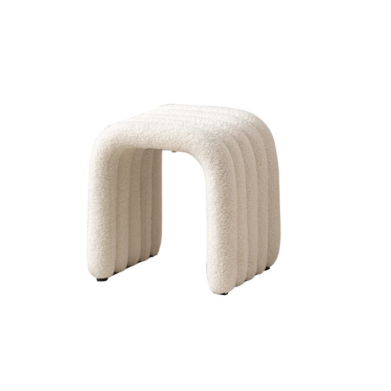 Contemporary Nordic Arch Carbon Steel Frame Sherpa Fabric Vanity Stool Backless For Bedroom