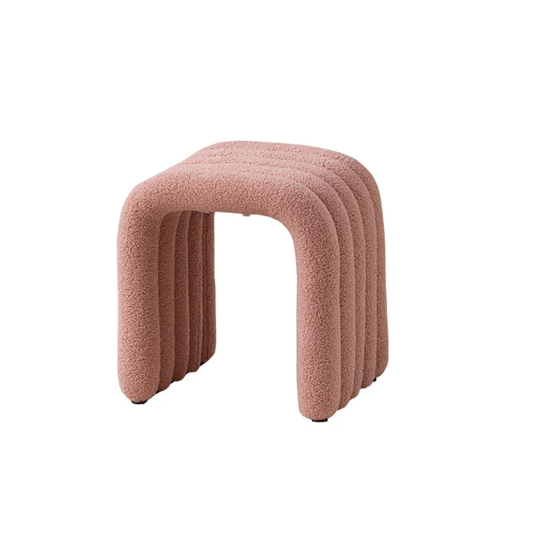 Contemporary Nordic Arch Carbon Steel Frame Sherpa Fabric Vanity Stool Backless For Bedroom