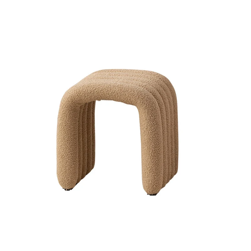 Contemporary Nordic Arch Carbon Steel Frame Sherpa Fabric Vanity Stool Backless For Bedroom