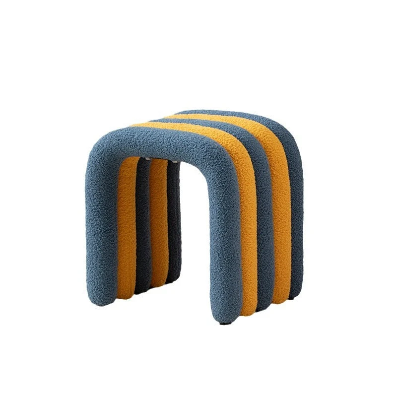 Contemporary Nordic Arch Carbon Steel Frame Sherpa Fabric Vanity Stool Backless For Bedroom