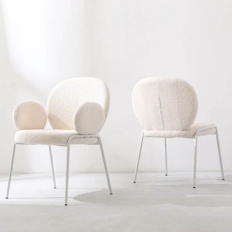 Contemporary Nordic Sherpa Fabric Upholstered Metal Legs Vanity Stool Round Back For Bedroom