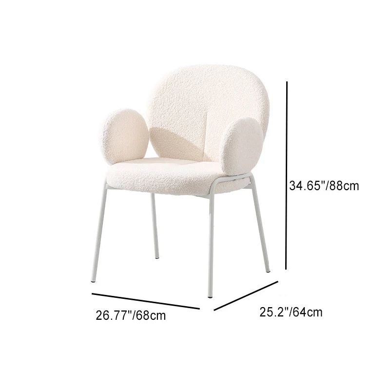 Contemporary Nordic Sherpa Fabric Upholstered Metal Legs Vanity Stool Round Back For Bedroom