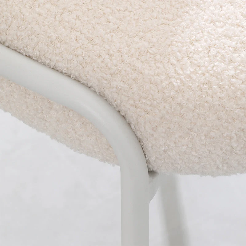 Contemporary Nordic Sherpa Fabric Upholstered Metal Legs Vanity Stool Round Back For Bedroom