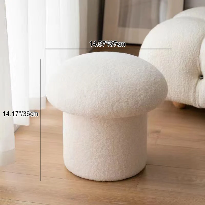 Modern Minimalist Mushroom Cylinder Sherpa Fleece Wood Vanity Stool For Bedroom