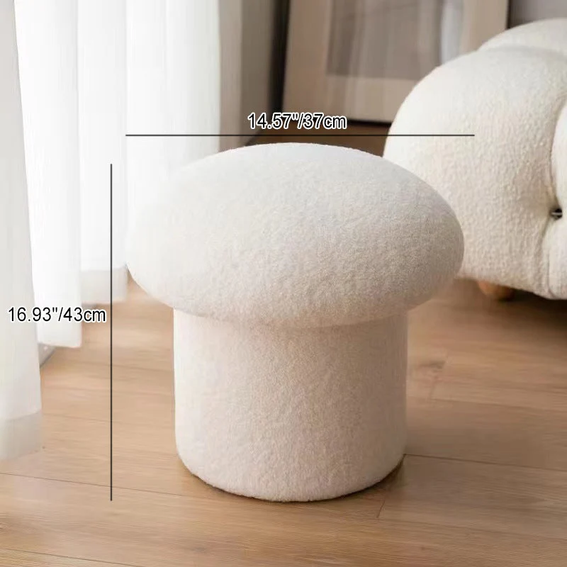 Modern Minimalist Mushroom Cylinder Sherpa Fleece Wood Vanity Stool For Bedroom