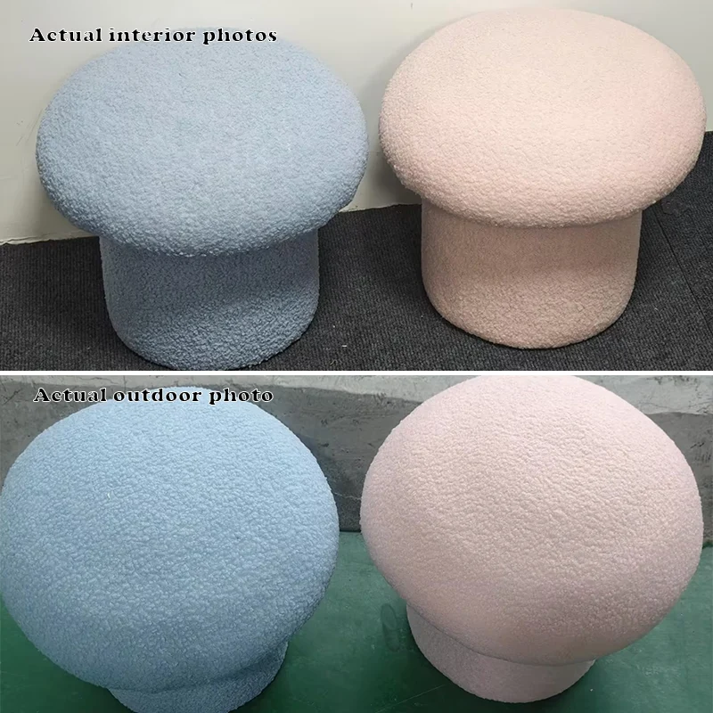 Modern Minimalist Mushroom Cylinder Sherpa Fleece Wood Vanity Stool For Bedroom