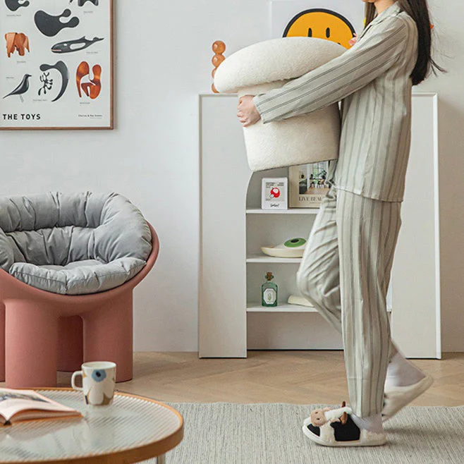 Modern Minimalist Mushroom Cylinder Sherpa Fleece Wood Vanity Stool For Bedroom