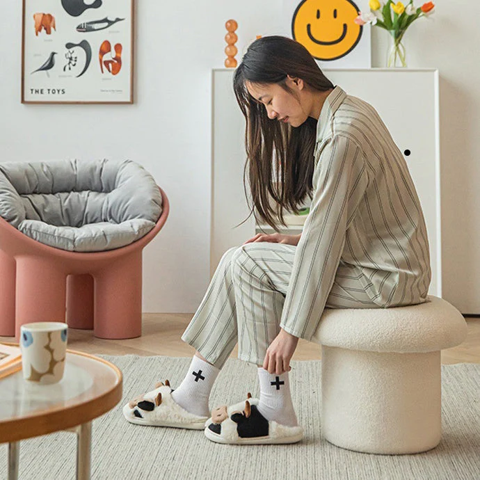 Modern Minimalist Mushroom Cylinder Sherpa Fleece Wood Vanity Stool For Bedroom