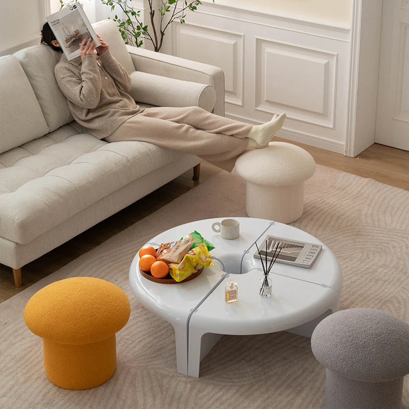 Modern Minimalist Mushroom Cylinder Sherpa Fleece Wood Vanity Stool For Bedroom