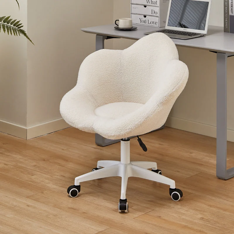 Contemporary Creative Round Flower Sherpa Fabric Metal Vanity Stool Backrest For Bedroom
