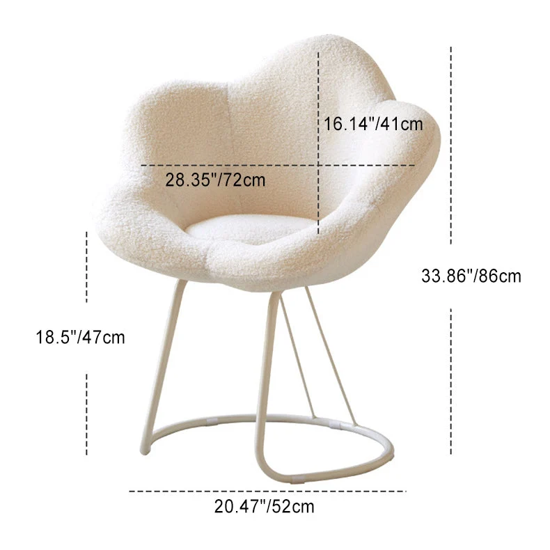 Contemporary Creative Round Flower Sherpa Fabric Metal Vanity Stool Backrest For Bedroom