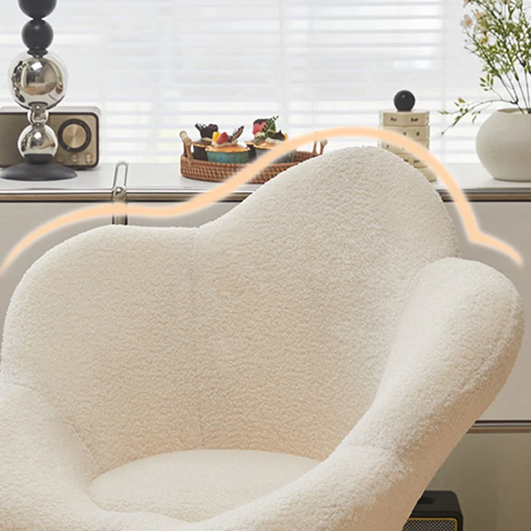 Contemporary Creative Round Flower Sherpa Fabric Metal Vanity Stool Backrest For Bedroom