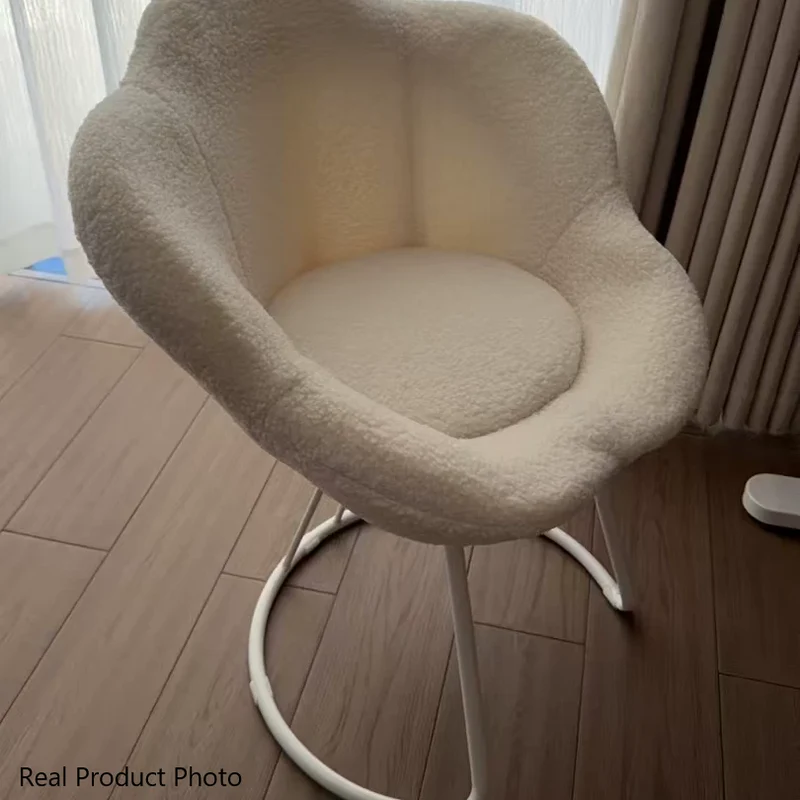 Contemporary Creative Round Flower Sherpa Fabric Metal Vanity Stool Backrest For Bedroom