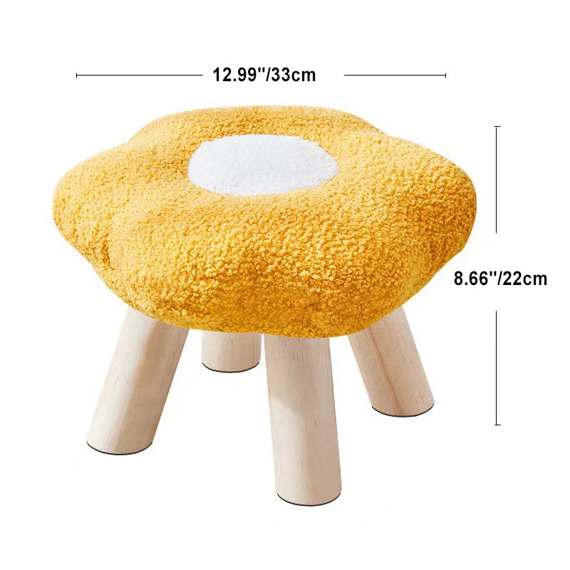 Contemporary Creative Wood Sherpa Fabric Cotton Flower Footstool Backless For Entryway