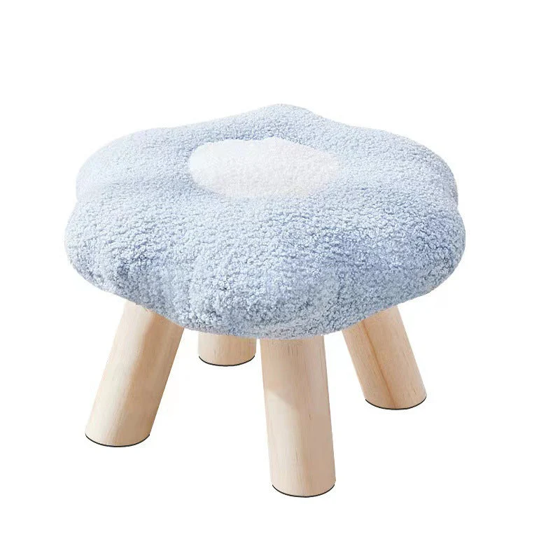 Contemporary Creative Wood Sherpa Fabric Cotton Flower Footstool Backless For Entryway