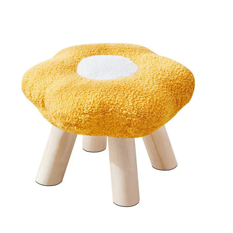 Contemporary Creative Wood Sherpa Fabric Cotton Flower Footstool Backless For Entryway