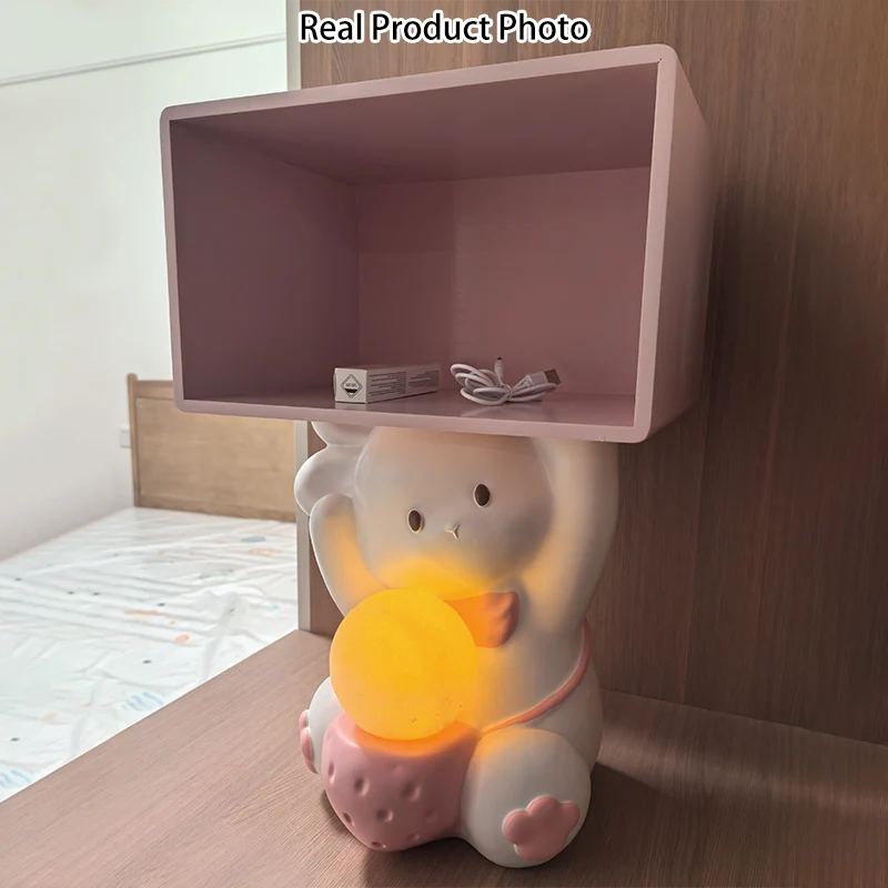 Contemporary Creative Sweet Rabbit Medium Density Fiberboard Resin Nightstand 1 - Cabinet For Bedroom