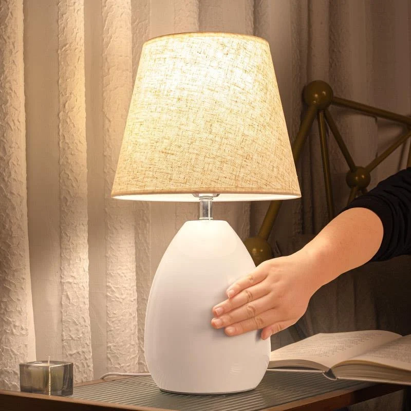 Contemporary Nordic Drum Iron Fabric 1-Light Table Lamp For Living Room