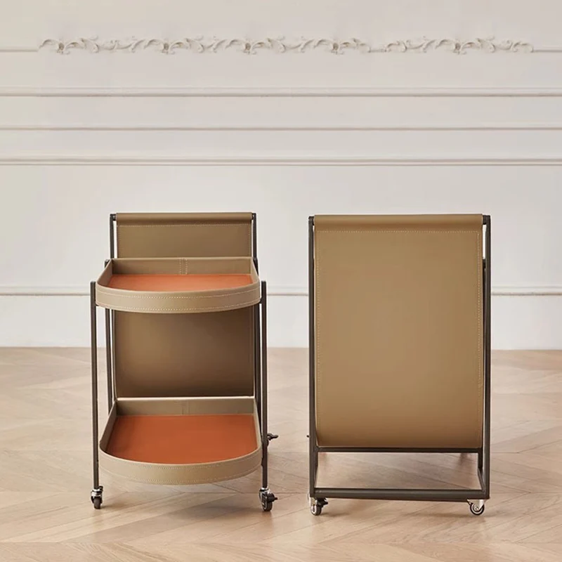 Contemporary Nordic Removable Rectangular Round Corner Carbon Steel Saddle-Style Faux Leather End Table 2-Tier For Living Room