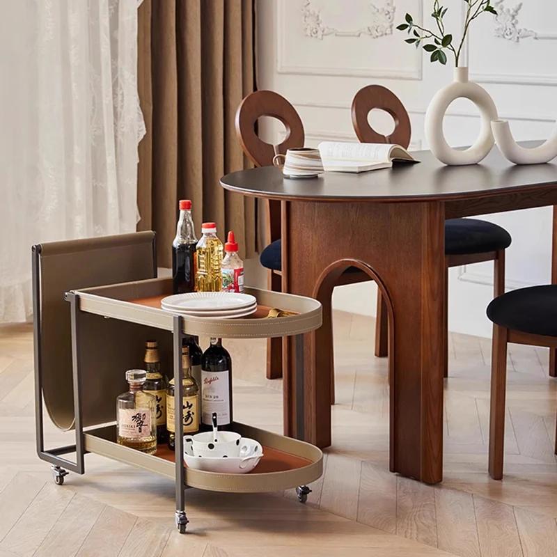 Contemporary Nordic Removable Rectangular Round Corner Carbon Steel Saddle-Style Faux Leather End Table 2-Tier For Living Room