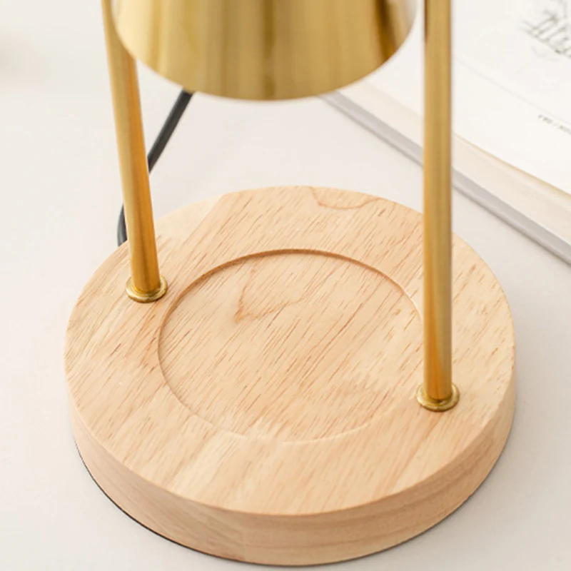 Modern Minimalist Bell Round Cylinder Iron Wood Marble 1-Light Melting Wax Table Lamp For Bedroom