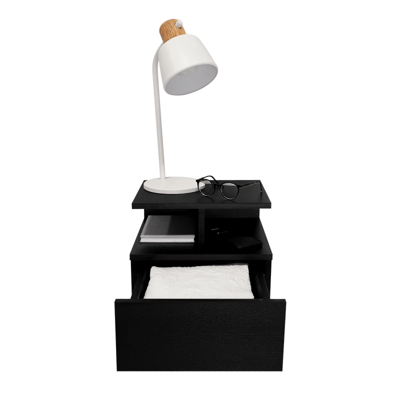 Mesa de Noche Flotante Nube, Wengue con un Cajón y División de Dos Entrepaños ZF