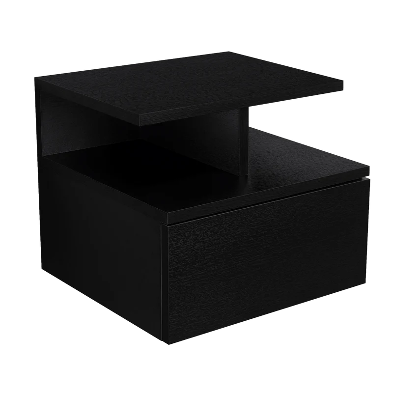 Mesa de Noche Flotante Nube, Wengue con un Cajón y División de Dos Entrepaños ZF