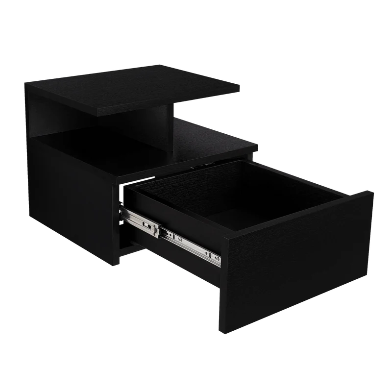 Mesa de Noche Flotante Nube, Wengue con un Cajón y División de Dos Entrepaños ZF