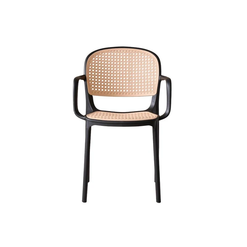 Silla con Brazos Nest, Color Negro y Beige, con Espaldar y Asiento en Rejilla