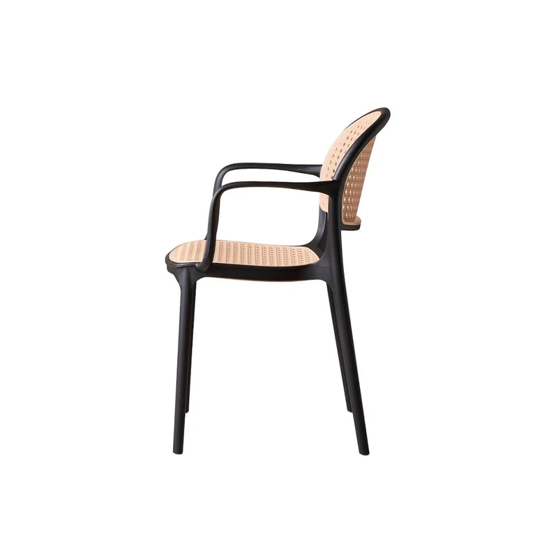 Silla con Brazos Nest, Color Negro y Beige, con Espaldar y Asiento en Rejilla