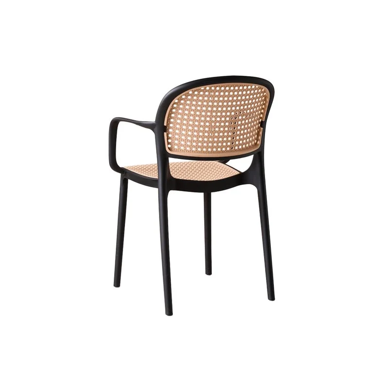 Silla con Brazos Nest, Color Negro y Beige, con Espaldar y Asiento en Rejilla