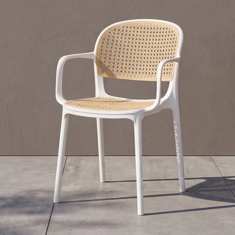Silla con Brazos Nest, Color Blanco y Beige, con Espaldar y Asiento en Rejilla