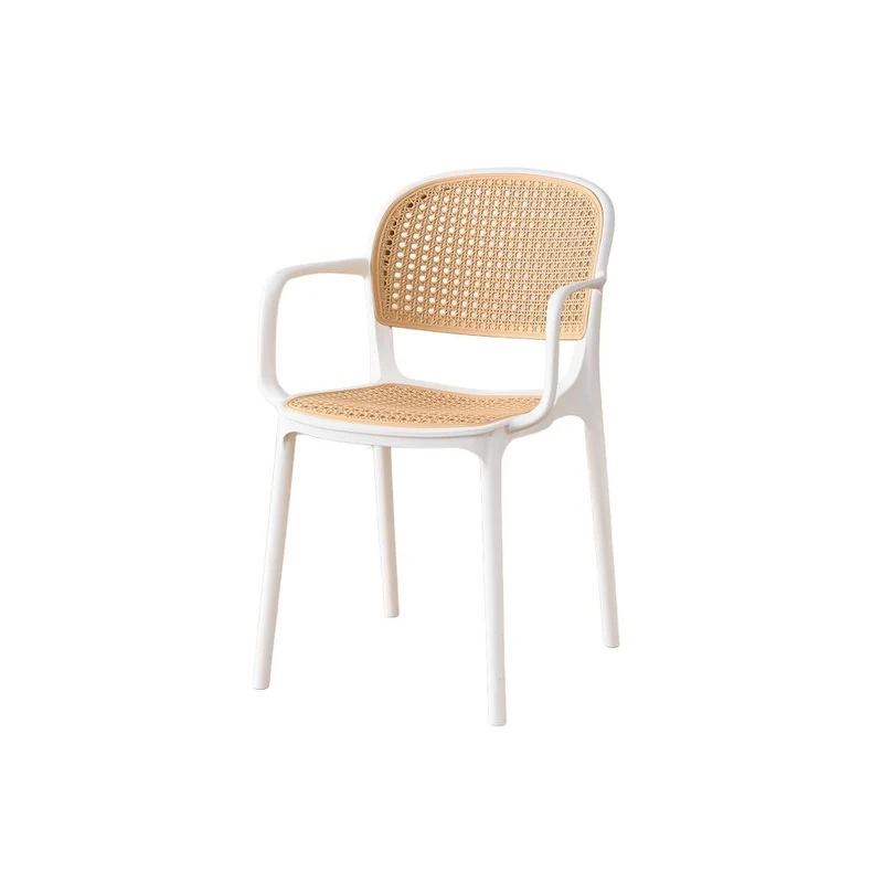 Silla con Brazos Nest, Color Blanco y Beige, con Espaldar y Asiento en Rejilla
