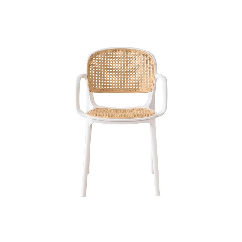 Silla con Brazos Nest, Color Blanco y Beige, con Espaldar y Asiento en Rejilla