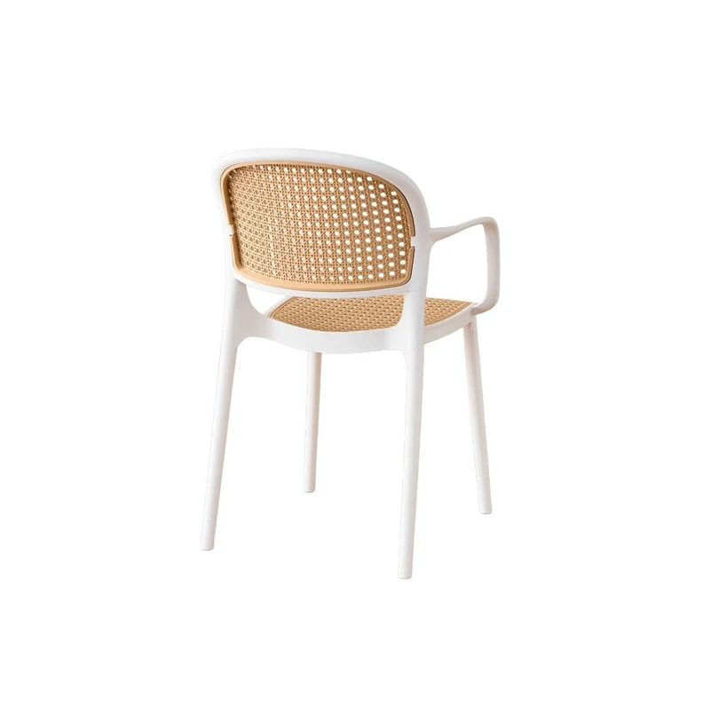 Silla con Brazos Nest, Color Blanco y Beige, con Espaldar y Asiento en Rejilla