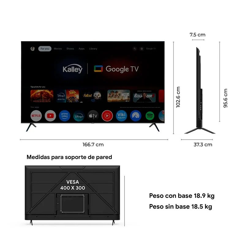 Televisor Kalley 75 Pulgadas QLED 4K-UHD Smart TV Google 75GQ415