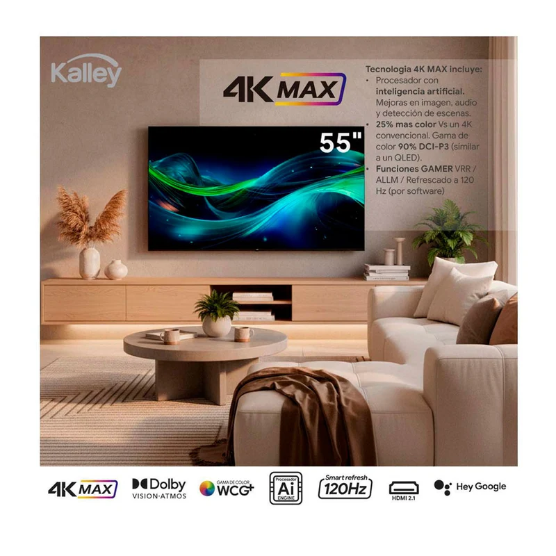 Televisor Kalley 55 Pulgadas Max LED 4K-UHD Smart TV Google 55g315